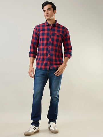 Red Checkered Regular Fit Shirt TIM PARIS