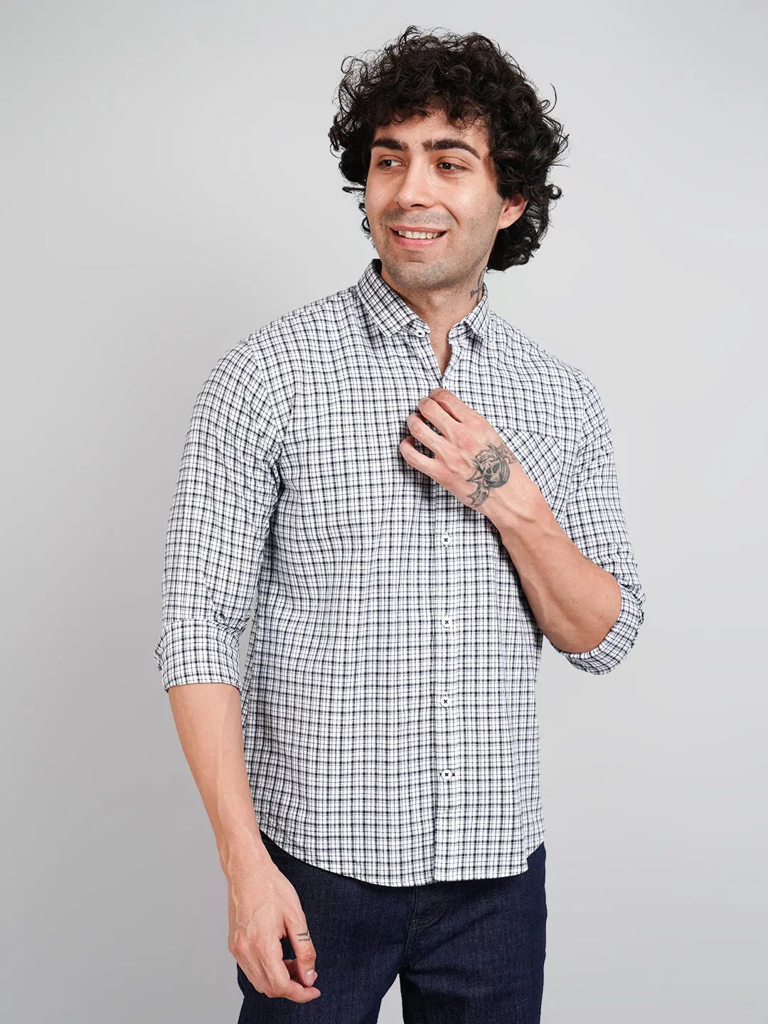 Blue Micro Checked Shirt Tim Paris