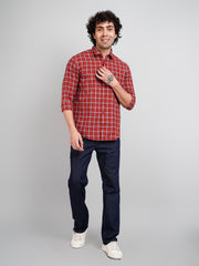Rust Checkered Regular Fit Shirt