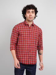 Rust Checkered Regular Fit Shirt