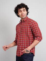 Rust Checkered Regular Fit Shirt