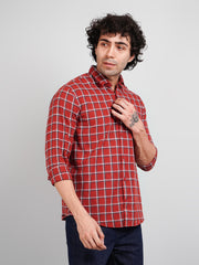Rust Checkered Regular Fit Shirt