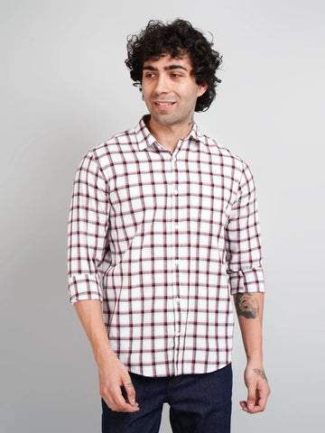 Maroon Checks Regular Fit Shirt Tim Paris