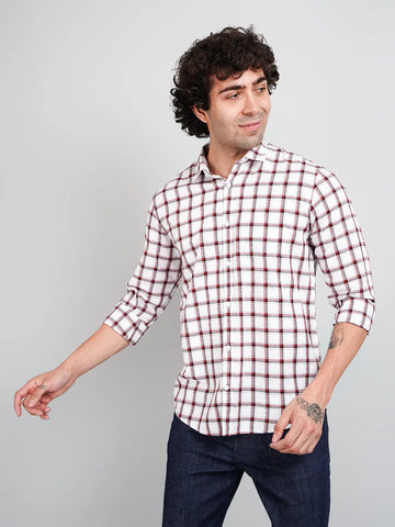 Maroon Checks Regular Fit Shirt Tim Paris