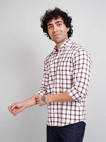 Maroon Checks Regular Fit Shirt Tim Paris