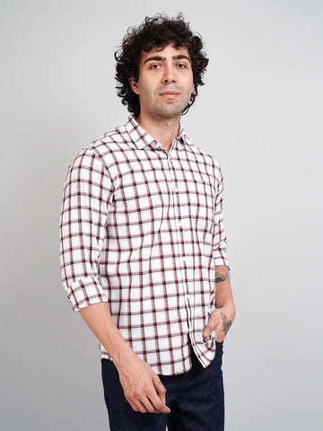 Maroon Checks Regular Fit Shirt Tim Paris