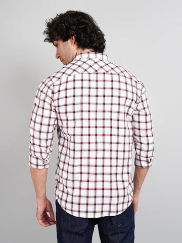 Maroon Checks Regular Fit Shirt Tim Paris