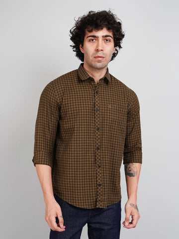 Brown Micro Checked Shirt Tim Paris