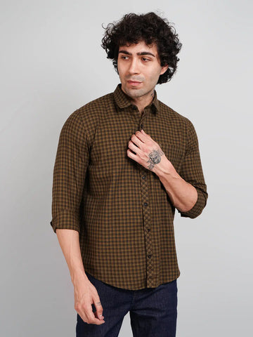 Brown Micro Checked Shirt Tim Paris