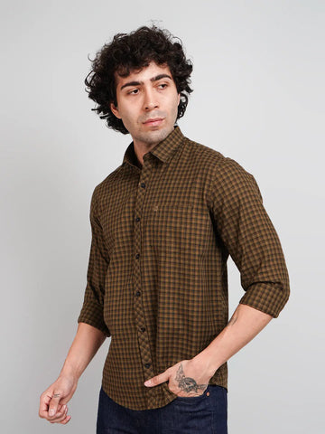 Brown Micro Checked Shirt Tim Paris