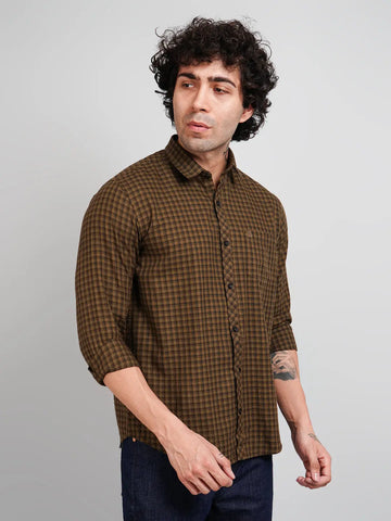Brown Micro Checked Shirt Tim Paris
