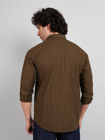 Brown Micro Checked Shirt Tim Paris