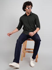 Olive Green Check Regular Fit Shirt