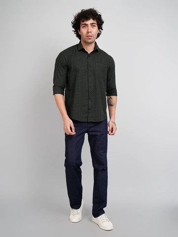 Olive Green Check Regular Fit Shirt Tim Paris