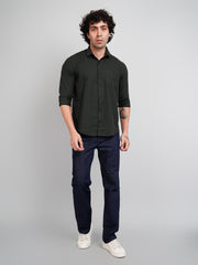 Olive Green Check Regular Fit Shirt