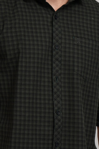 Olive Green Check Regular Fit Shirt Tim Paris