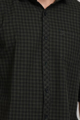 Olive Green Check Regular Fit Shirt