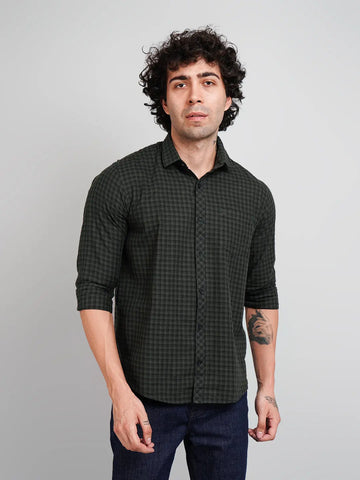 Olive Green Check Regular Fit Shirt Tim Paris