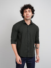 Olive Green Check Regular Fit Shirt