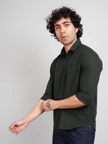 Olive Green Check Regular Fit Shirt Tim Paris