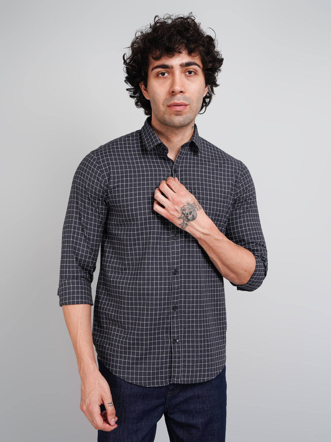 Grey Micro Checked Shirt