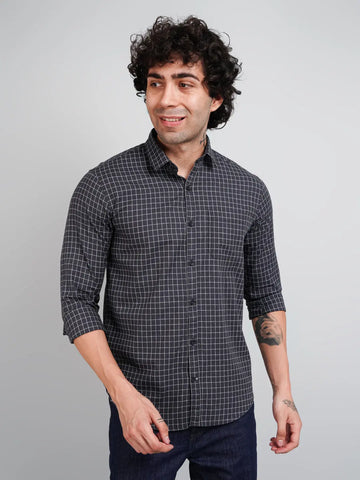Grey Micro Checked Shirt Tim Paris