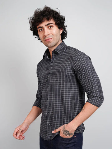 Grey Micro Checked Shirt Tim Paris