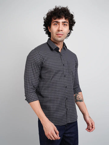 Grey Micro Checked Shirt Tim Paris