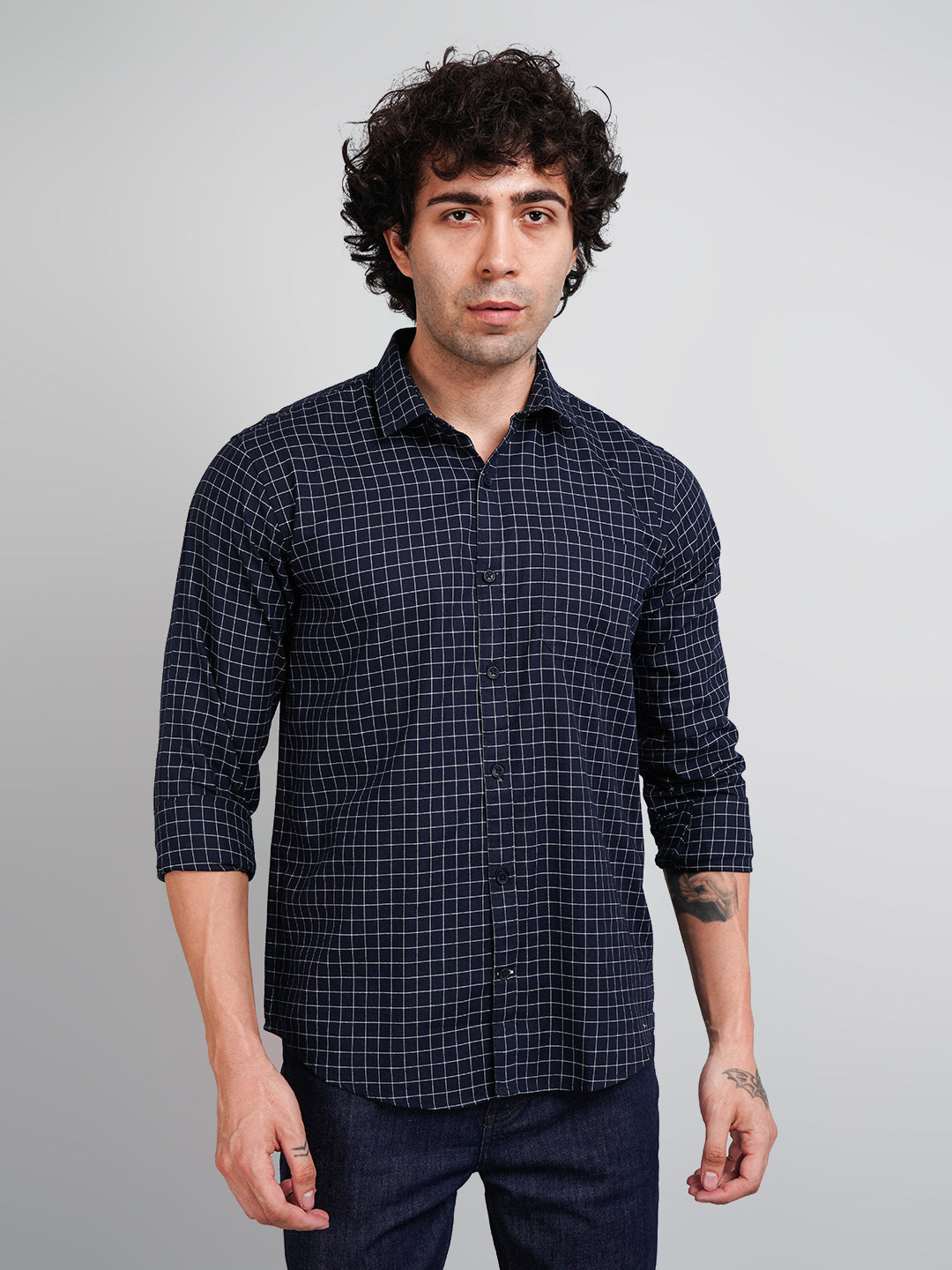 Navy Blue Check Shirt