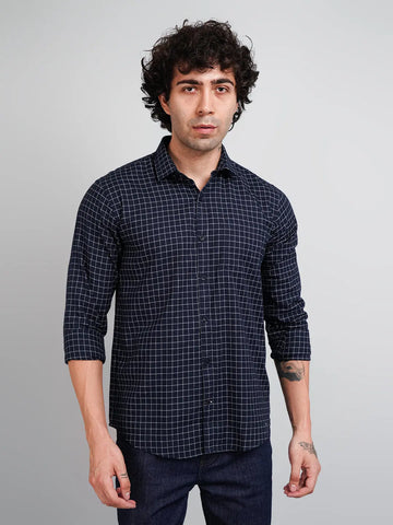 Navy Blue Check Shirt Tim Paris