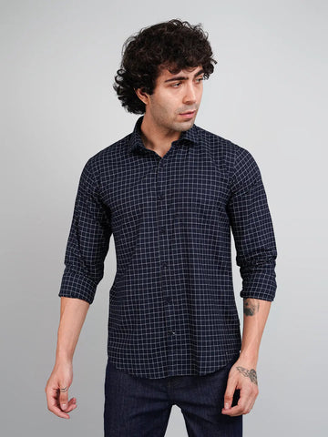 Navy Blue Check Shirt Tim Paris