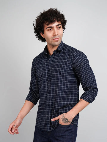 Navy Blue Check Shirt Tim Paris