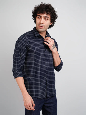 Navy Blue Check Shirt Tim Paris