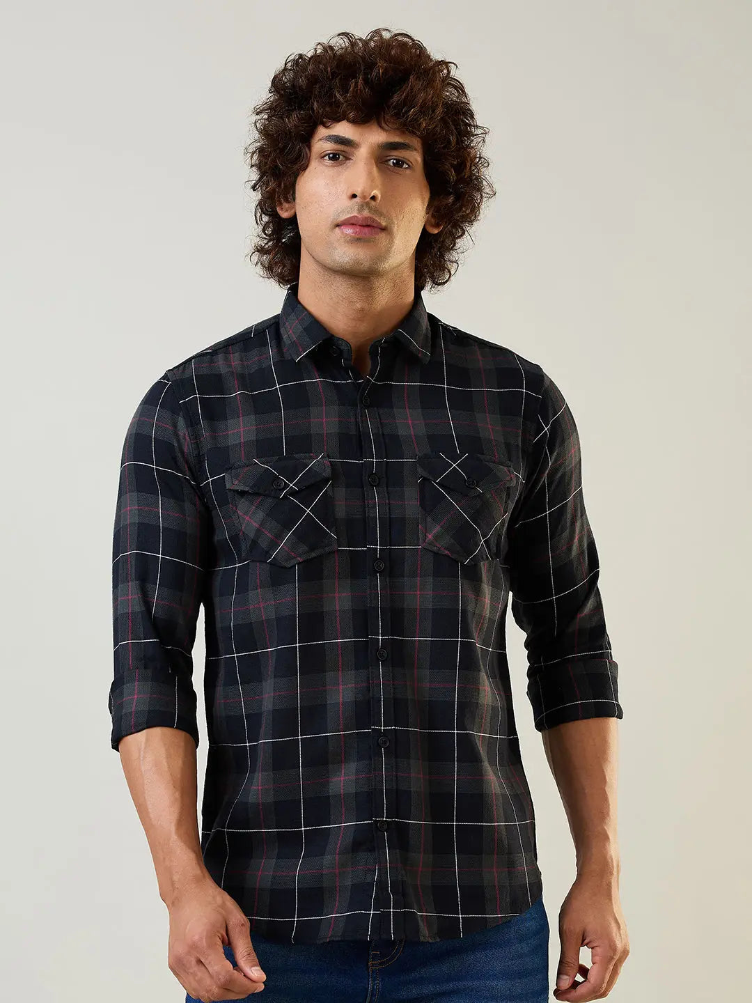 Green Checkered Regular Fit Shirt TIM PARIS