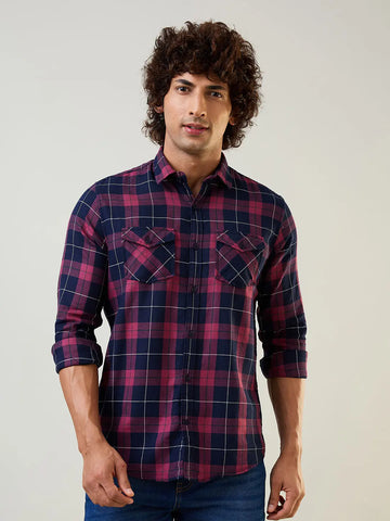 Wine Checkered Regular Fit Shirt TIM PARIS