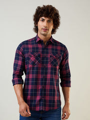 Wine Checkered Regular Fit Shirt