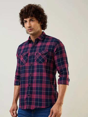 Wine Checkered Regular Fit Shirt TIM PARIS