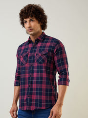 Wine Checkered Regular Fit Shirt