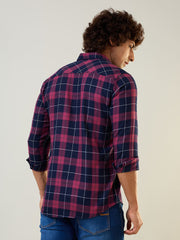 Wine Checkered Regular Fit Shirt