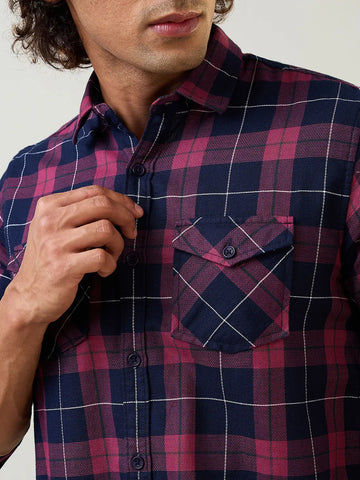 Wine Checkered Regular Fit Shirt TIM PARIS
