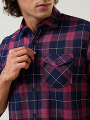 Wine Checkered Regular Fit Shirt