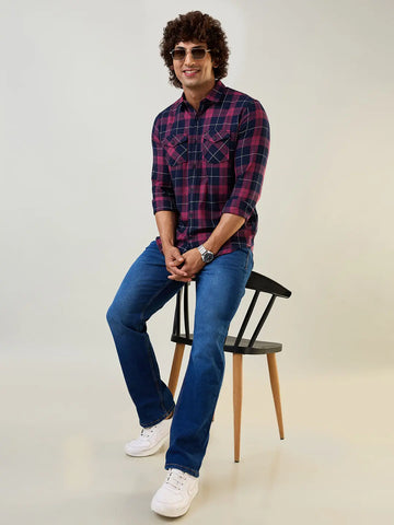 Wine Checkered Regular Fit Shirt TIM PARIS