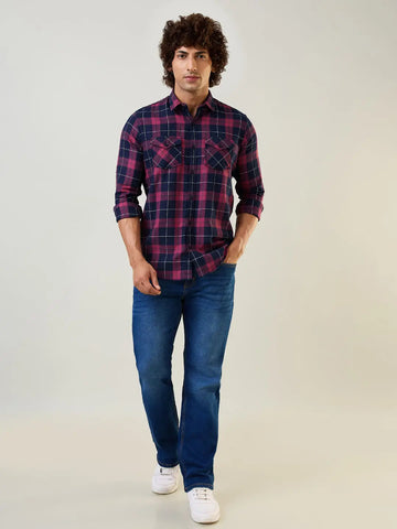 Wine Checkered Regular Fit Shirt TIM PARIS