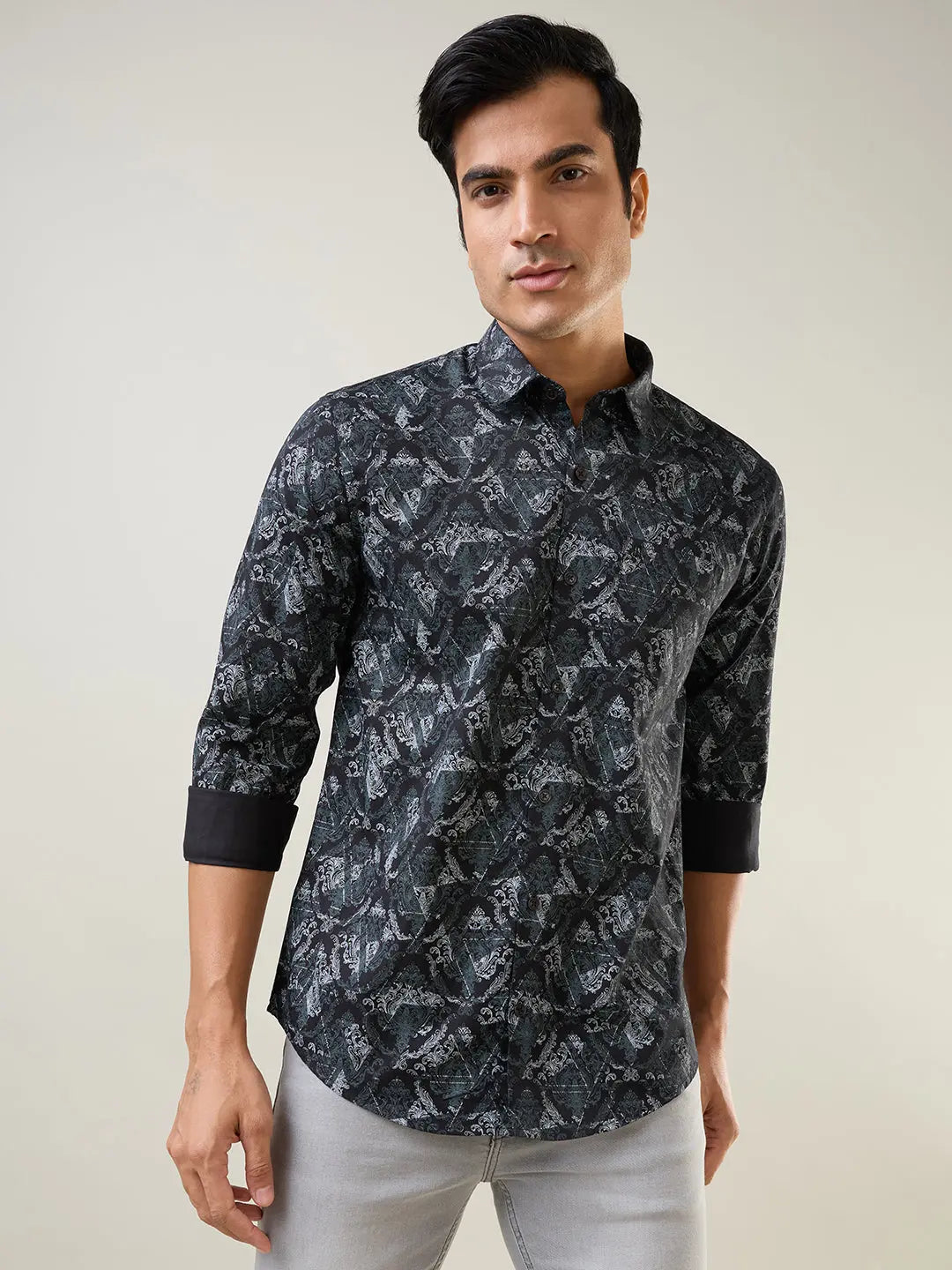 Black Printed Regular Fit Shirt TIM PARIS