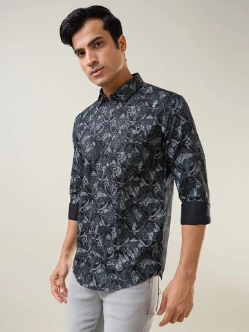 Black Printed Regular Fit Shirt TIM PARIS