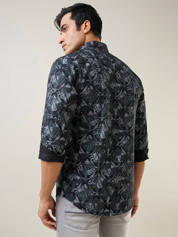 Black Printed Regular Fit Shirt TIM PARIS