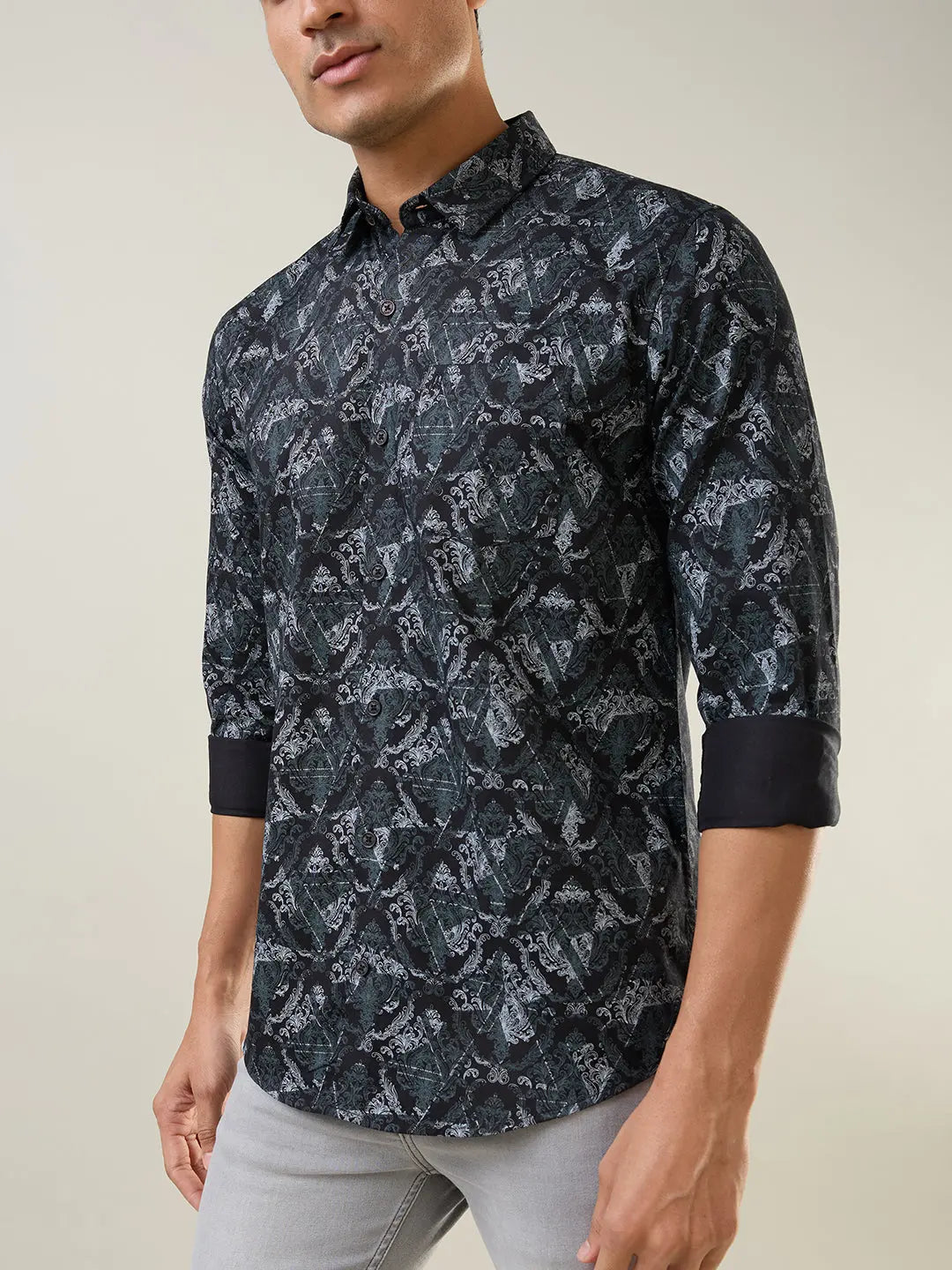 Black Printed Regular Fit Shirt TIM PARIS