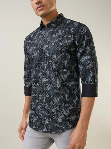 Black Printed Regular Fit Shirt TIM PARIS