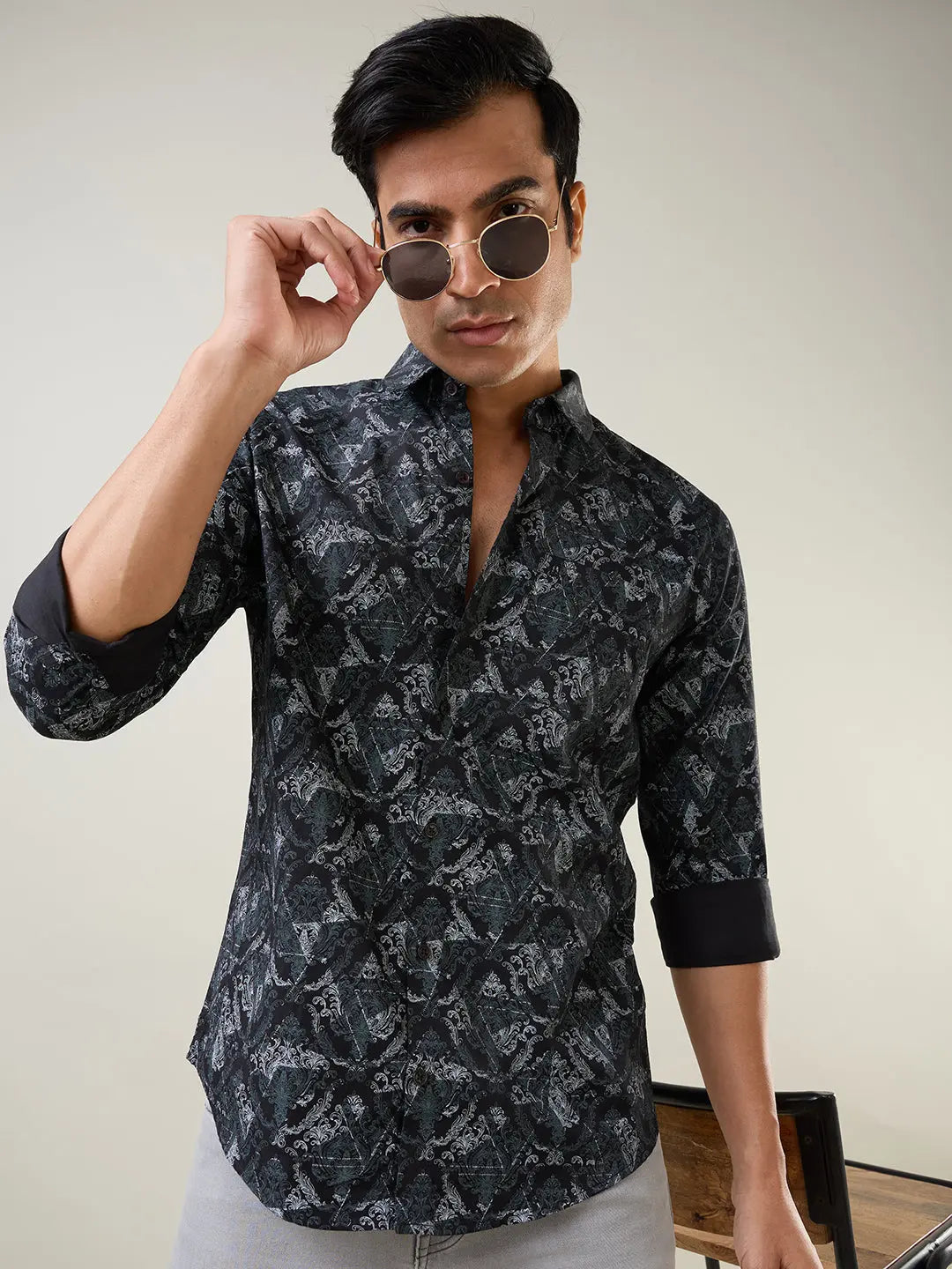 Black Printed Regular Fit Shirt TIM PARIS