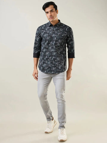 Black Printed Regular Fit Shirt TIM PARIS
